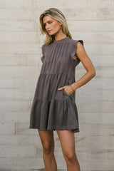 Regina Pleated Mini Dress In Charcoal - Final Sale