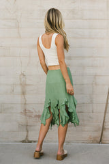 Arista Ruffled Midi Skirt In Sage - Final Sale