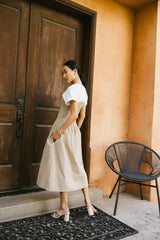 Florence Smocked Midi Dress In Taupe - Final Sale