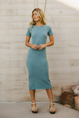 Emmie Ribbed Midi Dress In Teal - Final Sale