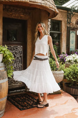 Minerva Tiered Midi Skirt In White - Final Sale