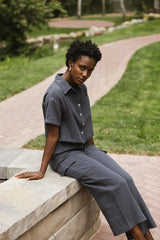 Benji Cotton Gauze Pants In Slate Blue - Final Sale