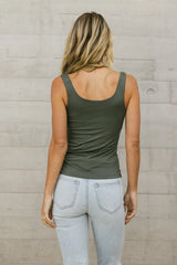 Scoop Neck Tank In Charcoal - Final Sale