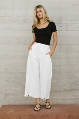 Elke Button Slacks In White - Final Sale