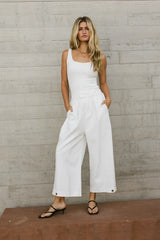 Elke Button Slacks In White - Final Sale