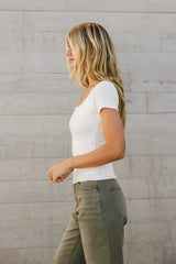 Scoop Neck Tee In Ivory - Final Sale