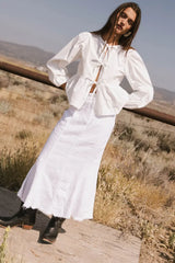 Maggie Peplum Tie Blouse In White - Final Sale