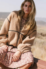 Gabby Fleece Zip Up In Tan