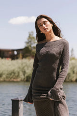 Grove Ribbed Maxi Dress In Charcoal - Final Sale