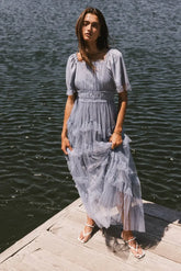 Eugena Ruffled Maxi Dress in Blue - FINAL SALE