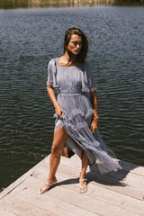 Eugena Ruffled Maxi Dress In Blue - Final Sale