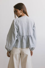 Maggie Peplum Tie Blouse In Light Wash - Final Sale