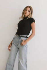 Marley Mock Neck Tee in Black - FINAL SALE