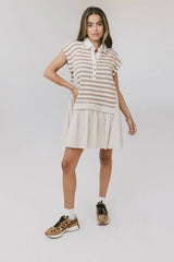 Evan Collared Mini Dress In Taupe - Final Sale