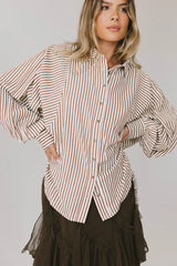 Niri Striped Button Up In Brown - Final Sale