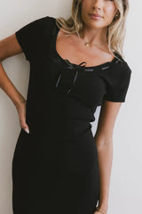 Ariah Ribbon Trim Sweater Dress In Black - Final Sale