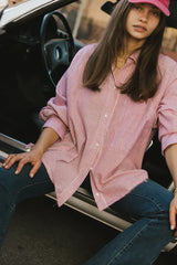 Gia Striped Button Up In Red