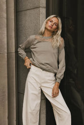 Sandry Tulle Crewneck in Olive - FINAL SALE