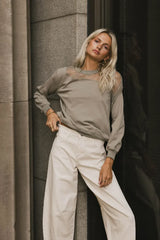 Sandry Tulle Crewneck in Olive - FINAL SALE