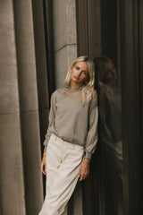 Sandry Tulle Crewneck In Olive - Final Sale
