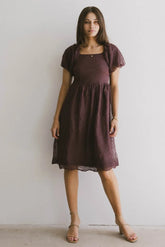 Karrie Embroidered Midi Dress in Purple - FINAL SALE