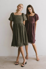 Karrie Embroidered Midi Dress in Olive - FINAL SALE
