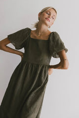 Karrie Embroidered Midi Dress In Olive - Final Sale