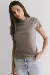 Tara Ribbed Basic Tee in Taupe - FINAL SALE