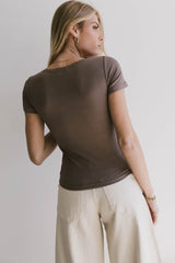 Ipsy Ribbed Tee In Brown - Final Sale
