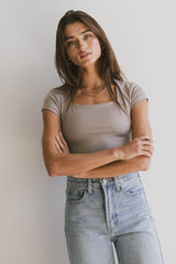 Irene Square Neck Top In Taupe - Final Sale