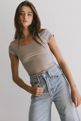 Irene Square Neck Top in Taupe - FINAL SALE