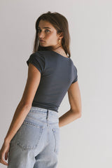 Irene Square Neck Top In Navy - Final Sale