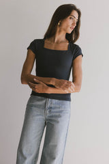 Irene Square Neck Top In Navy - Final Sale