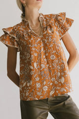 Rikki Printed Blouse In Camel - Final Sale