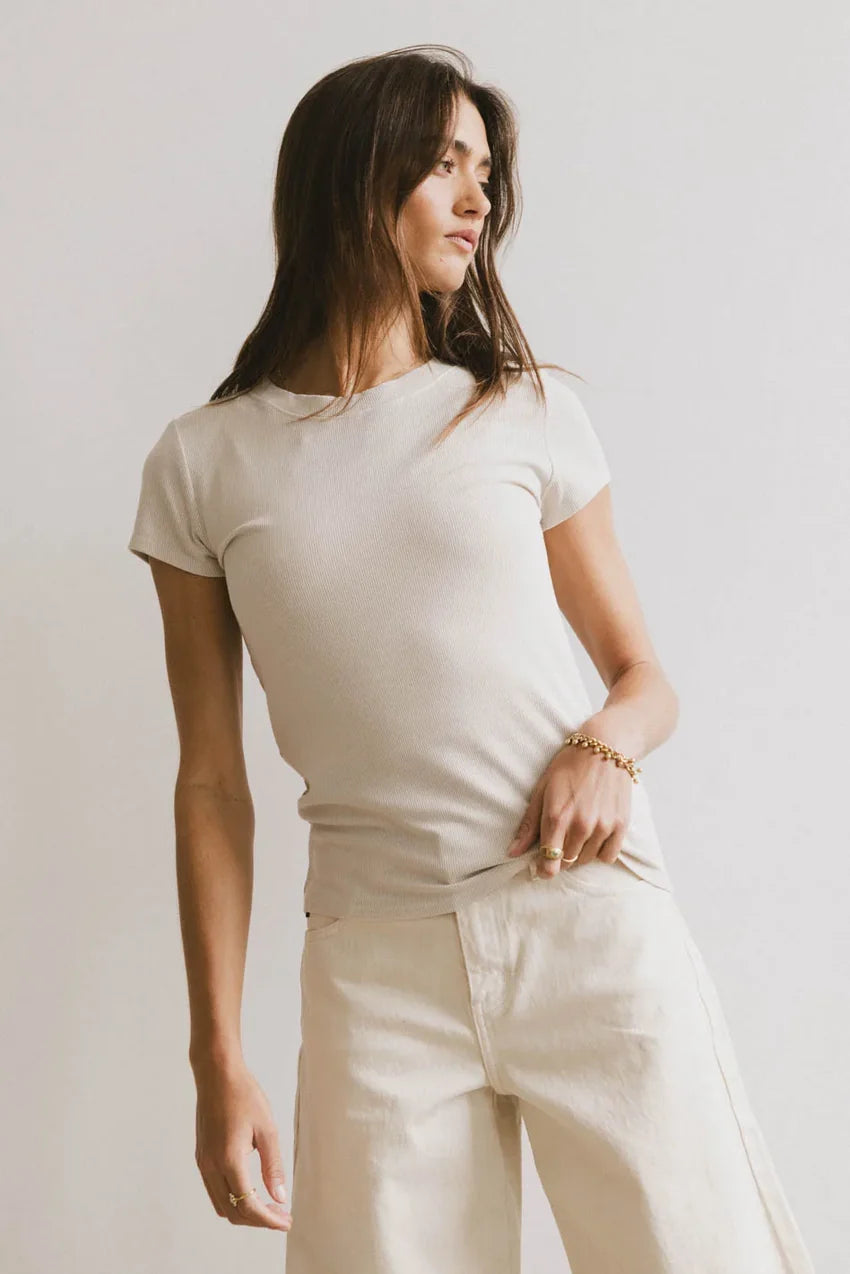 Opal Ribbed Tee in Ecru - FINAL SALE