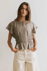 Whit Smocked Blouse in Olive - FINAL SALE