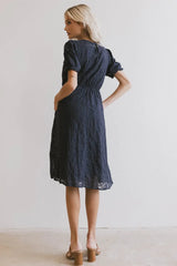 Cecy Embroidered Midi Dress In Navy - Final Sale