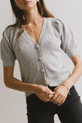 Colletta Short Sleeve Cardigan in Heather Grey - FINAL SALE