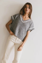 Hazel Embroidered Sweater Top In Grey - Final Sale