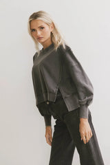 Costello Reverse Seam Crewneck In Charcoal - Final Sale