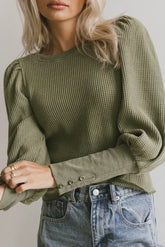Lettie Waffle Knit Top in Olive - FINAL SALE