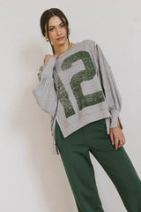 Varsity Distressed Top In Grey - Final Sale