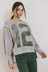 Varsity Distressed Top in Grey - FINAL SALE