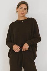 Jesse Waffle Knit Top In Brown - Final Sale