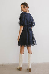 Tiana Embroidered Mini Dress In Navy - Final Sale