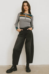 Grethena Ribbed Top In Grey - Final Sale