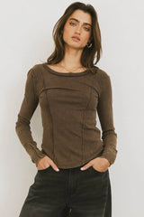 Sailor Ribbed Top In Brown - Final Sale