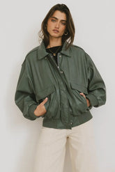 Call Me Back Vegan Jacket in Olive - FINAL SALE
