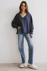 Ellis Waffle Knit Top In Navy - Final Sale