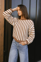 Baila Striped Sweater in Mocha - FINAL SALE